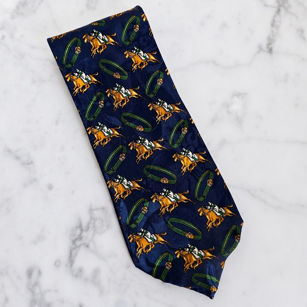 Pierre Cardin Paris Navy Equestrian Horse Polo Jockey Kentucky Derby Neck Tie